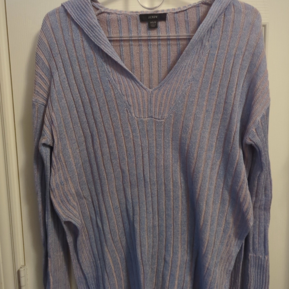 J. Crew V-Neck Sweater in Blue and Pink Stripes